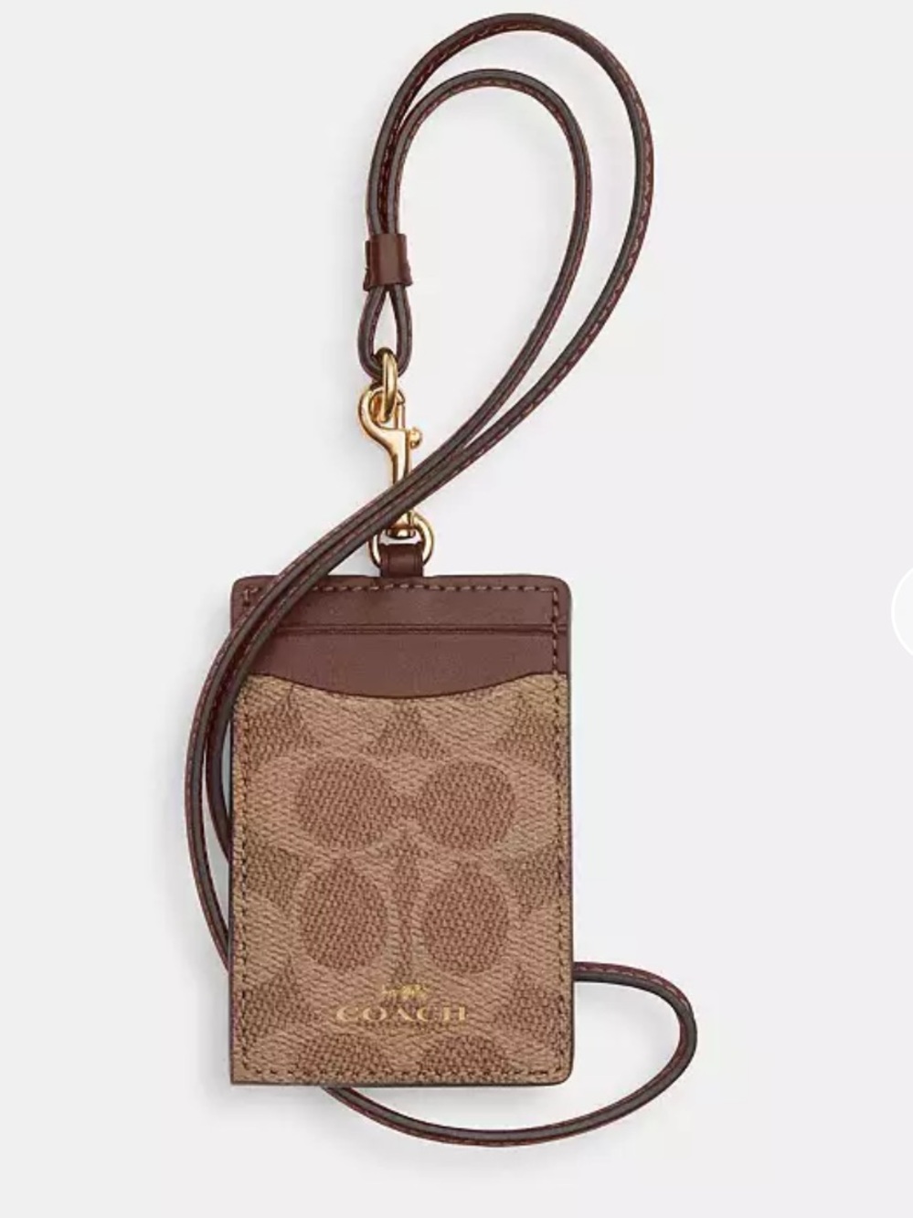 Coach NWT brown tan Signature Cardholder Lanyard with Gold Hardware